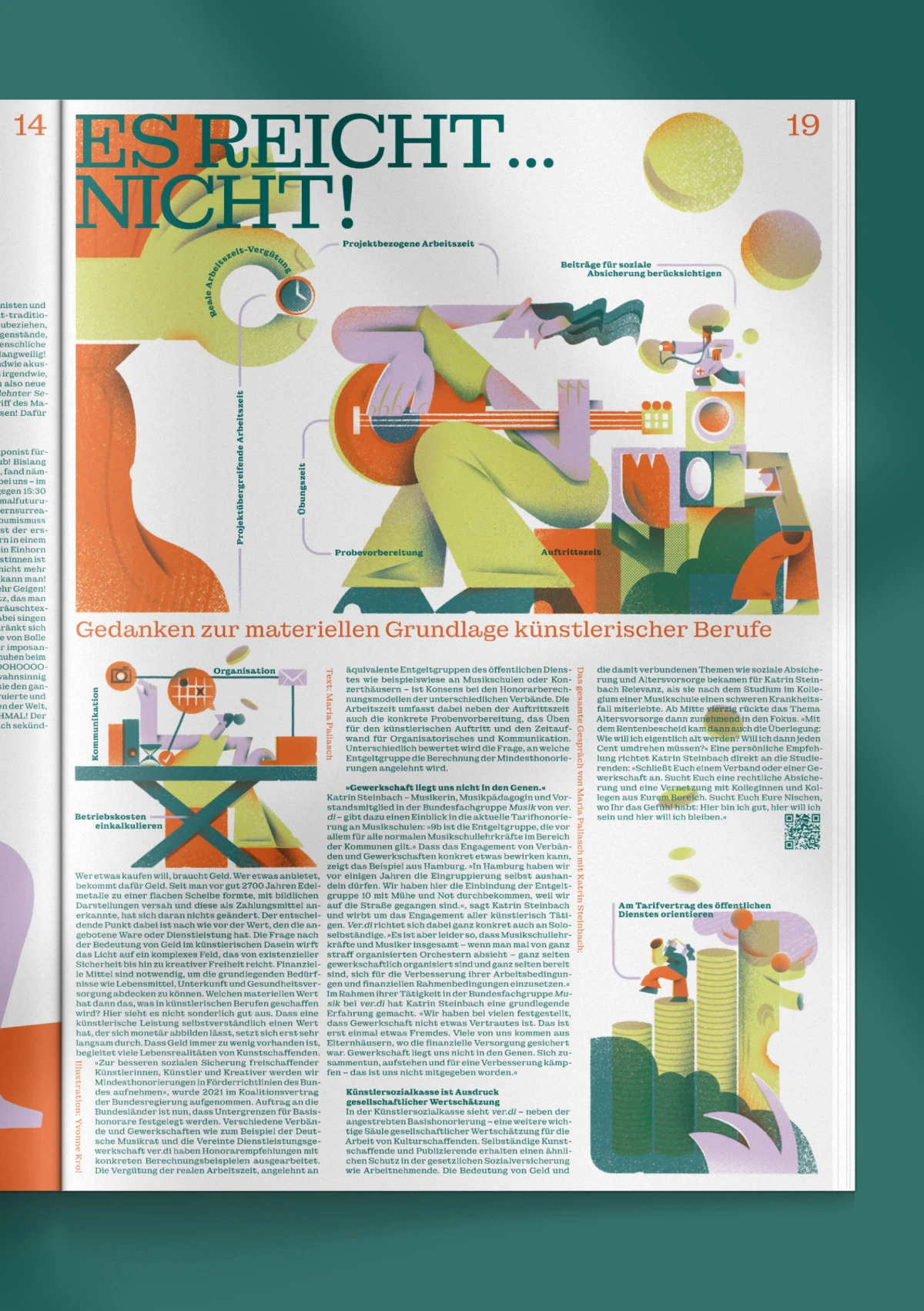 Yvonne Alon &ndash; Artikelillustration f&uuml;r das Magazin &bdquo;Zw&ouml;lf&ldquo; der HfMT Hamburg